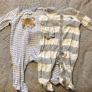 Carter's Blue and Gray Striped Footies pajamas with Bear and shark